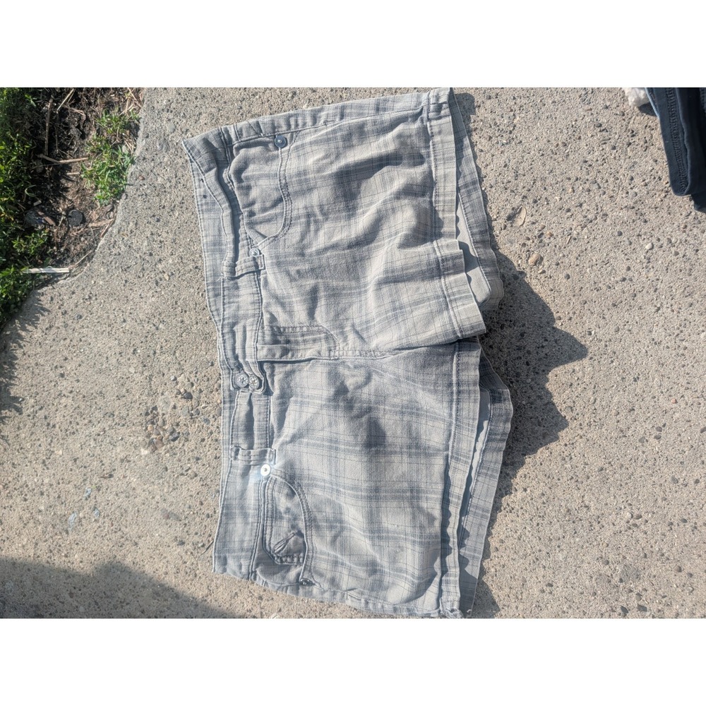 YMI Jeans Shorts Womens 20 Plaid Gray Denim Cuffed Low Rise Stretch Casual